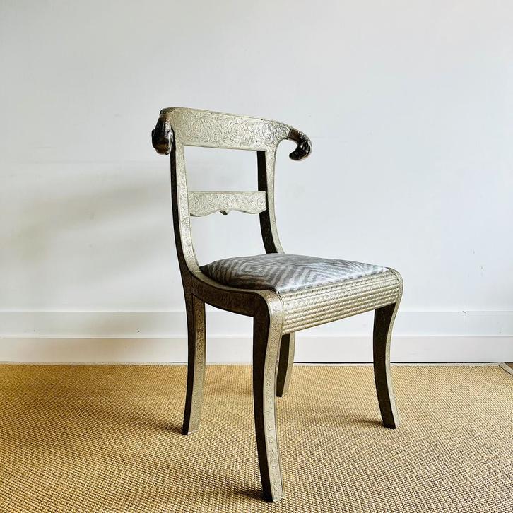 Anglo Indian silver foil rams head stoel zilver vintage, Antiek en Kunst, Antiek | Meubels | Stoelen en Banken, Ophalen