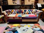 NIEUW: Patchwork / Multicolor chesterfield 3 zits tweed stof, Ophalen of Verzenden, Nieuw, 75 tot 100 cm, Leer
