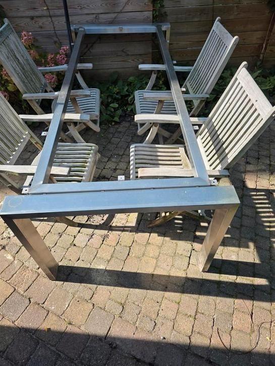 Roestvrij ijzer onderst.tafel, tof tuintafel blad opmaken., Tuin en Terras, Tuinmeubel-accessoires, Gebruikt, Ophalen