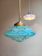 Waanzinnige Franse vintage lamp gemarmerd glas blauw, Ophalen of Verzenden, Zo goed als nieuw, Staal