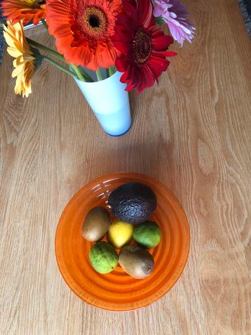 Oranje glazen vintage Fruitschaal - Klein 24 cm beschikbaar voor biedingen