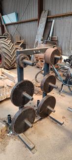 Halterschijven 267,5kg en halterschijven rack, Sport en Fitness, Fitnessmaterialen, Ophalen, Gebruikt, Benen, Halterschijven