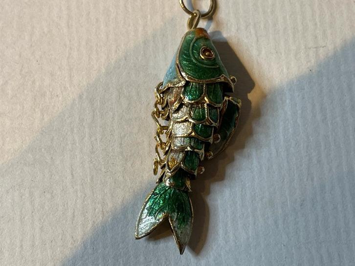 Beweegbare vis hanger aan ketting., Sieraden, Tassen en Uiterlijk, Kettingen, Zo goed als nieuw, Overige materialen, Groen, Met hanger