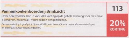 Pannenkoekenboerderij Brinkzicht, Gasteren. 20% korting. 113, Tickets en Kaartjes, Kortingen en Cadeaubonnen, Drie personen of meer