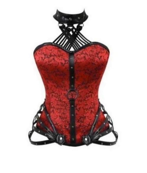 Kanten korset met halsband, tm 6XL, Kleding | Dames, Ondergoed en Lingerie, Body of Korset, Zwart, Verzenden