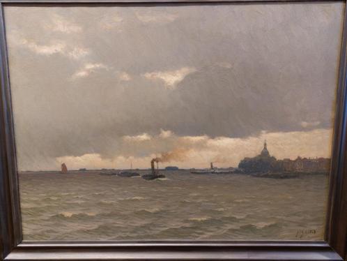 Groot Rivergezicht met Groothoofd Dordrecht A.P.Schotel, Antiek en Kunst, Kunst | Schilderijen | Klassiek, Ophalen