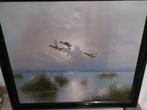 Schilderij met vliegende eenden boven een water plas, Schilderij, Zo goed als nieuw, 50 tot 75 cm, 50 tot 75 cm