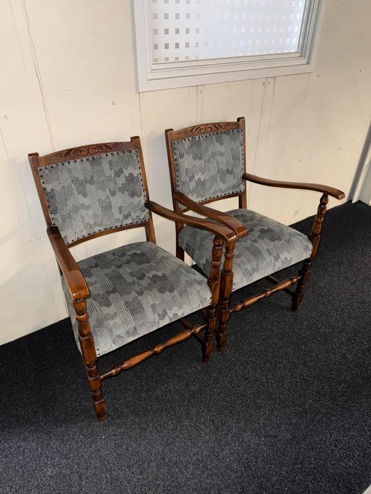 Set van 2 Antieke Stoelen, Huis en Inrichting, Stoelen, Gebruikt, Twee, Hout, Grijs, Ophalen