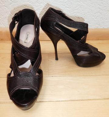 Miu Miu stiletto pumps maat 37 plateau bruin leer hak 12 cm beschikbaar voor biedingen