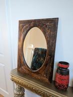 Brocante houten handgesneden spiegel, Antiek en Kunst, Ophalen, Rechthoekig, Minder dan 50 cm, Minder dan 100 cm