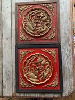 Twee chinese panelen met draak en fenix, Antiek en Kunst, Ophalen of Verzenden