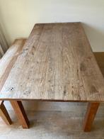 Robuust eiken eettafel met bank, Huis en Inrichting, Tafels | Eettafels, Ophalen, Gebruikt, Eikenhout, 200 cm of meer