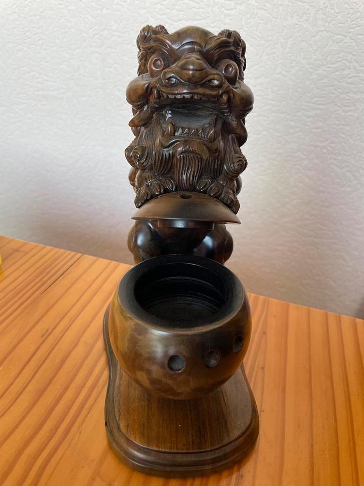 Houten Chinese Leeuw Beeld/Houtsnijwerk Wierookhouder Decora, Antiek en Kunst, Kunst | Beelden en Houtsnijwerken, Ophalen of Verzenden