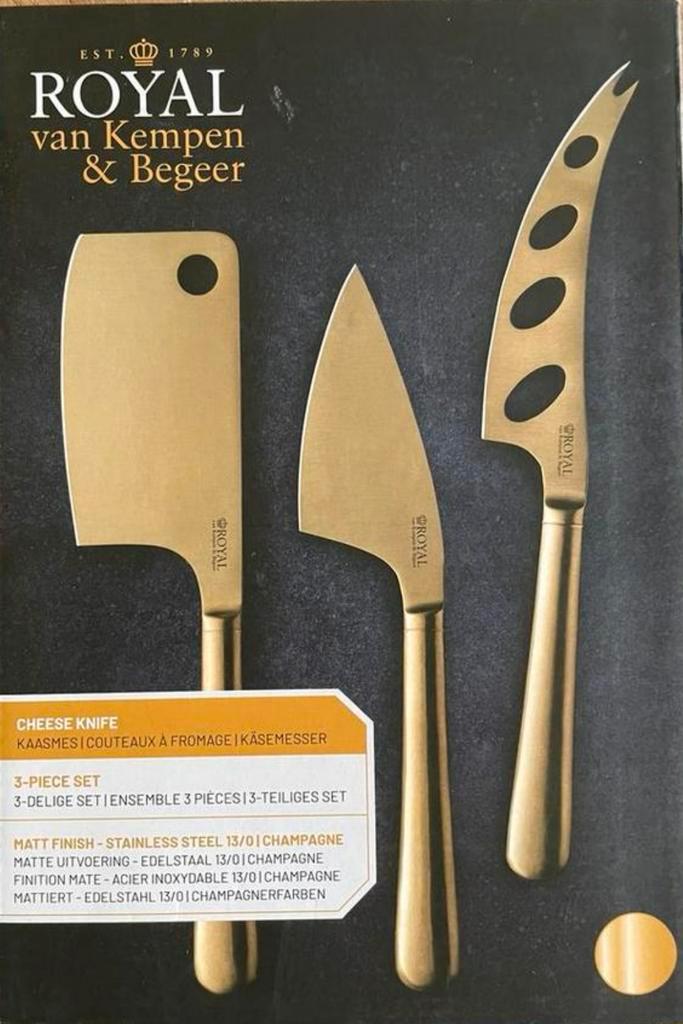 Royal Van Kempen & Begeer Kaas Messenset goud, Huis en Inrichting, Keuken | Bestek, Nieuw, Bestekset, Rvs of Chroom, Ophalen of Verzenden