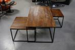 Mooie salontafel metaal & mangohout (set van 3) bijzettafel, Huis en Inrichting, Tafels | Salontafels, Ophalen, 100 tot 150 cm