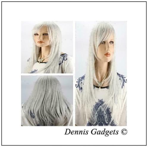 Dennis Gadgets: Damespruik lang zilver kleurig nr. 9, Sieraden, Tassen en Uiterlijk, Uiterlijk | Haarverzorging, Nieuw, Pruik of Haarverlenging