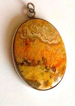 Zilveren prachtige picasso jaspis ketting hanger antiek, Ophalen, Zilver, Hanger, Met edelsteen