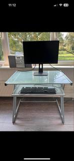 Bureau met glazen blad en metalen frame, Huis en Inrichting, Kasten | Computermeubels, Ophalen, Minder dan 70 cm, Minder dan 40 cm
