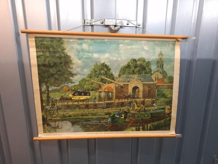 Oude Schoolplaat Isings - Trekschuit & Diligence, Antiek en Kunst, Antiek | Schoolplaten, Geschiedenis, Ophalen of Verzenden