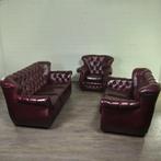 23896 Chesterfield Bank stel Bordeaux rood 3-2-1 leer, Ophalen, Nieuw, Leer, Chesterfield