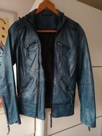 Blauwe leren jas maat M stoere bickersjas 🌻, Ophalen of Verzenden, Zo goed als nieuw, Blauw