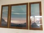 Aquarel, litho, drieluik, duinlandschap. in mooie lijsten, Antiek en Kunst, Ophalen of Verzenden