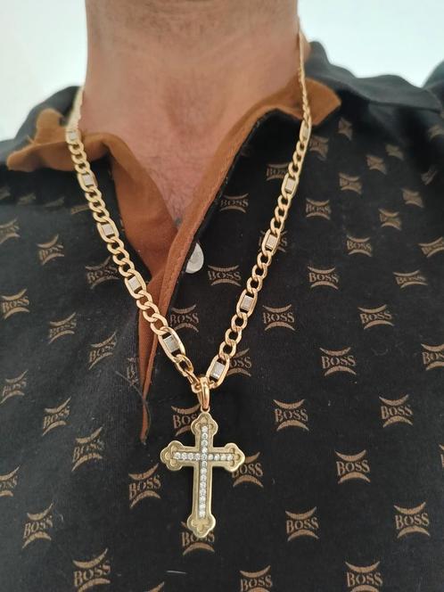 14 karaats bicolor gouden ketting met hanger, Sieraden, Tassen en Uiterlijk, Kettingen, Zo goed als nieuw, Goud, Goud, Met hanger