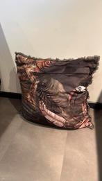 Sierkussen met tropische print & franjes – luxe look, ., Vierkant, Ophalen of Verzenden, Zo goed als nieuw