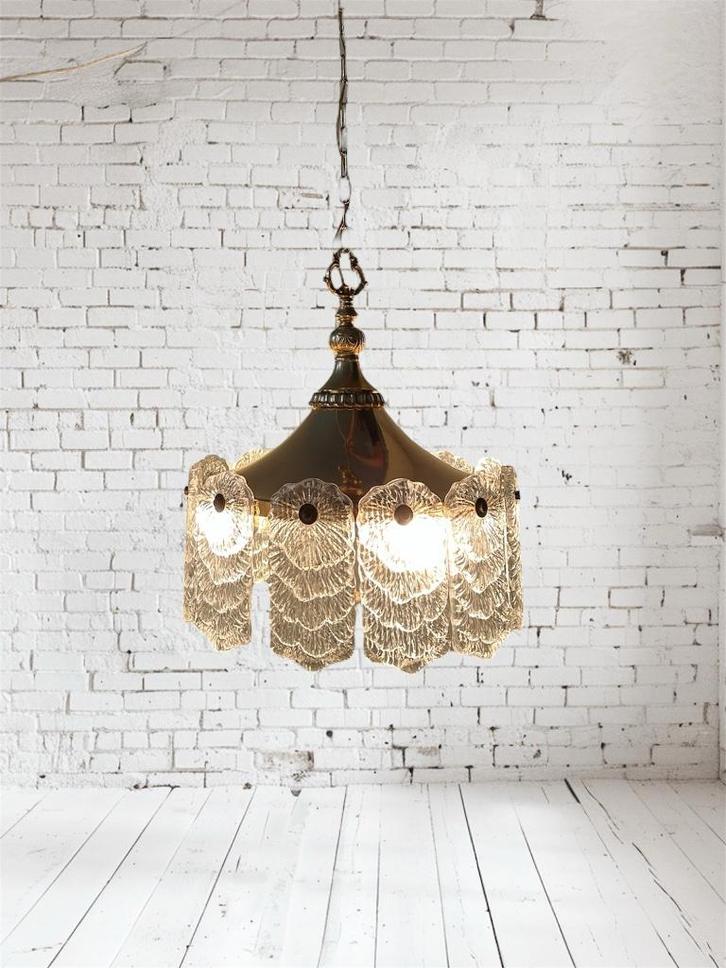 SALE: Vintage design hanglamp Doria Leuchten, space age, Huis en Inrichting, Lampen | Hanglampen, Gebruikt, 75 cm of meer, Glas