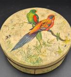 Vintage Rond Koekblik met Papegaaien - 21cm, Ophalen of Verzenden, Gebruikt, Koek(jes)