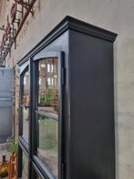 XL Vintage Houten Vitrinekast Zwart | Grote Vitrine Kast 19, Huis en Inrichting, Met deur(en), 25 tot 50 cm, 100 tot 150 cm, Glas