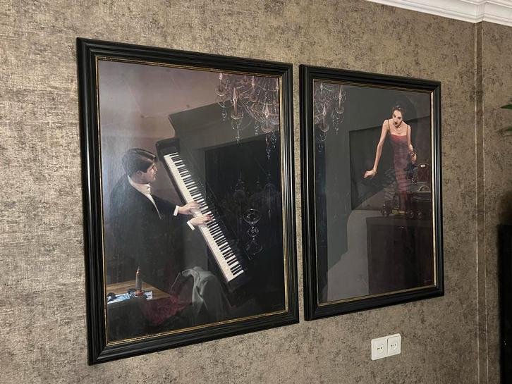 Twee Schilderijen met Muziek en Elegantie, Antiek en Kunst, Kunst | Schilderijen | Klassiek, Ophalen