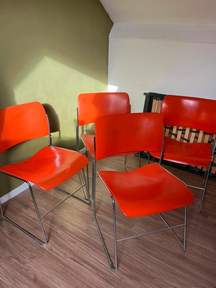 4 david rowland 40/4 stoelen vintage 1970, Huis en Inrichting, Stoelen, Gebruikt, Vier, Metaal, Overige kleuren, Ophalen