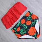 Rood zwarte rozen high waist bikini heup push up 34 36 38 40, Kleding | Dames, Nieuw, Bikini, Verzenden
