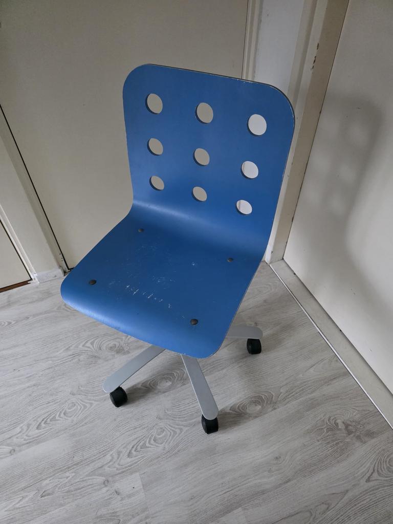 Houten bureaustoel - blauw, Ophalen, Gebruikt, Blauw, Bureaustoel