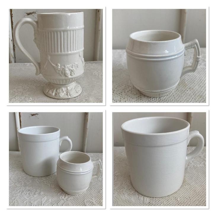 Brocante witte beker - mok - bekertje - mokje, Antiek en Kunst, Curiosa en Brocante, Ophalen of Verzenden