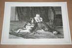 Antieke gravure - Baby met St. Bernard hond - 1880 !!, Ophalen of Verzenden