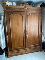 Antieke houten kledingkast eiken kast woonkamer spiegel, Ophalen of Verzenden
