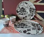Schoonhovenkeramiek,design AnsJansen, 2 grote borden +2mok, Ophalen of Verzenden