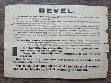 BEZETTING – “BEVEL.” Arbeidsinzet oproep 17–40 jaar (WOII) beschikbaar voor biedingen