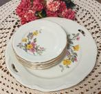 Mooi brocant gebaksstel, 1+5, roze/gele bloemen, Bavaria, Antiek en Kunst, Curiosa en Brocante, Ophalen of Verzenden