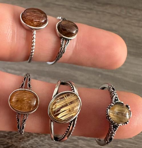Gouden rutiel en titanium ringen 925 zilver verstelbaar, Sieraden, Tassen en Uiterlijk, Edelstenen, Nieuw, Ophalen of Verzenden
