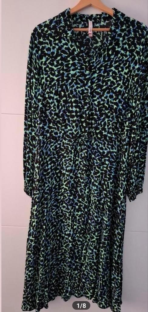 Leuke jurk in zwart/groen/blauw Miss Etam maat L 40/42, Kleding | Dames, Jurken, Zo goed als nieuw, Maat 42/44 (L), Zwart, Onder de knie