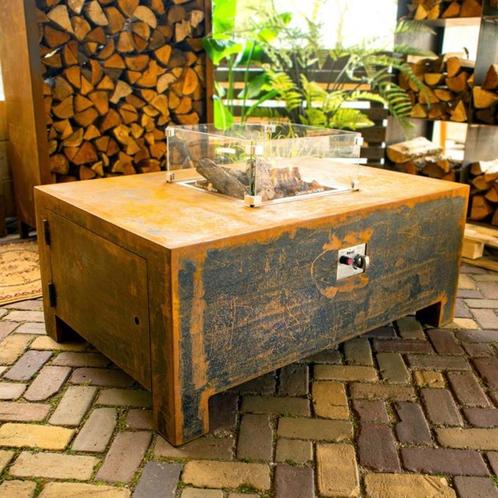 Cortenstaal gashaard, vuurtafel, terrasverwarming, Tuin en Terras, Terrasverwarmers, Nieuw, Gas, Vloer, Waterbestendig, Ophalen of Verzenden