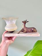 Vintage Franse Art Deco lamp marmer bronzen hert, Ophalen of Verzenden, Gebruikt