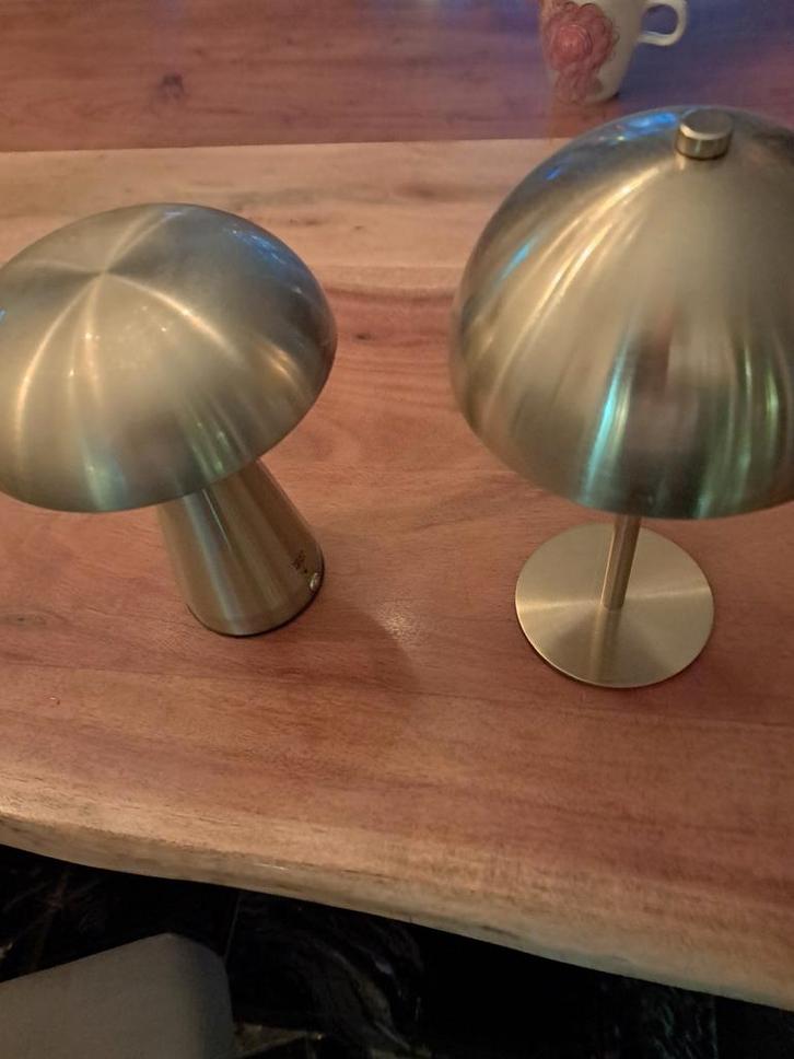 2 gouden  paddestoel lampjes, Huis en Inrichting, Lampen | Tafellampen, Minder dan 50 cm, Ophalen of Verzenden