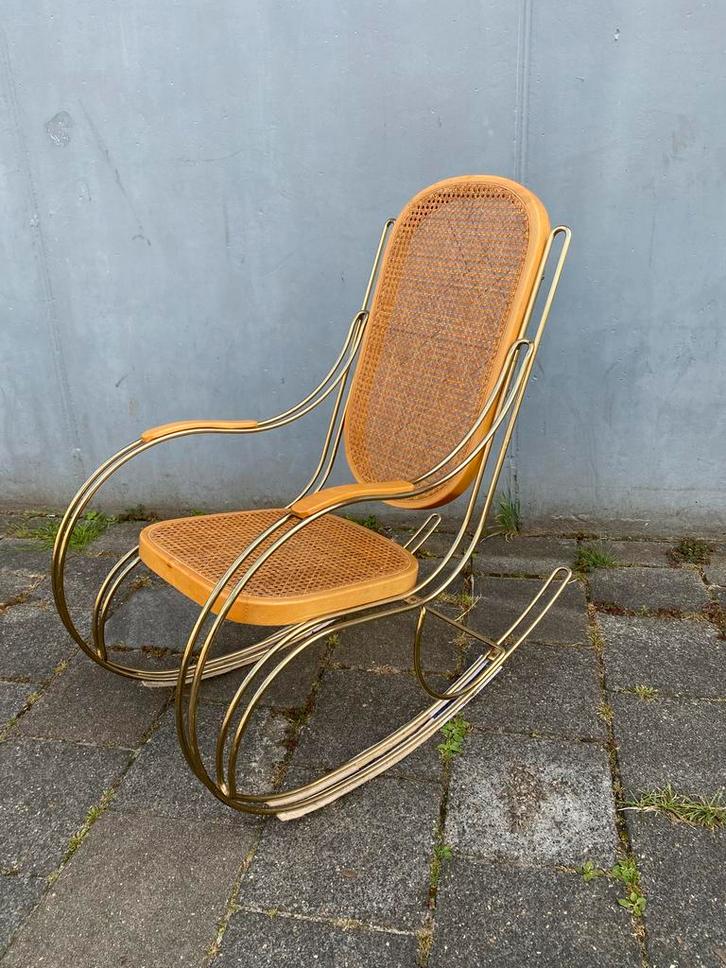 Italiaanse top design schommelstoel jaren '70 vintage gaaf, Huis en Inrichting, Stoelen, Gebruikt, Eén, Riet of Rotan, Bruin, Ophalen