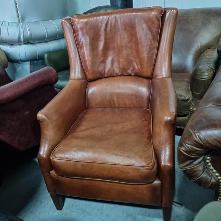 Chesterfield Bendic Tessa fauteuil cognac leer + BEZORGING, Huis en Inrichting, Fauteuils, Gebruikt, Leer, 75 tot 100 cm, Ophalen of Verzenden
