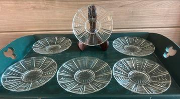 6 vintage glazen gebaksbordjes per 6: beschikbaar voor biedingen
