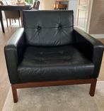 Zwart leren fauteuil vintage,retro, jaren 70, Huis en Inrichting, Fauteuils, Ophalen, Minder dan 75 cm, Vintage, Leer